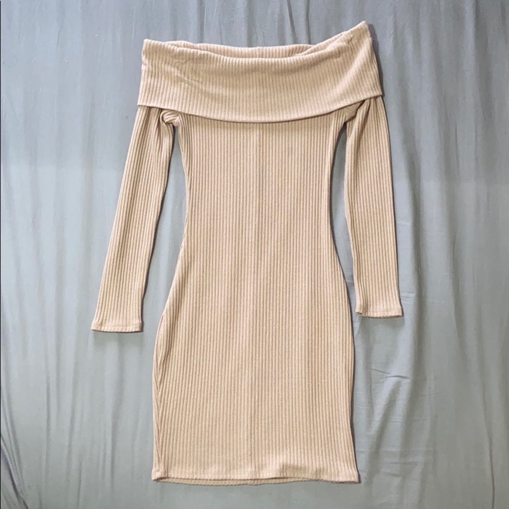 Charlotte Russe Nude-Pink Off-the-Shoulder Dress